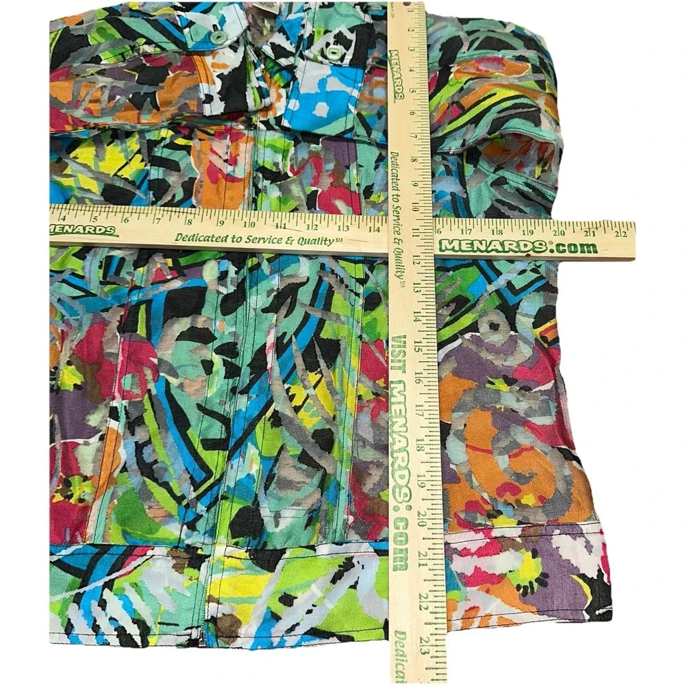 Draper's & Damon's Multicolor Abstract Art Linen Blend Zip Up Jacket Women's M - Picture 7 of 7